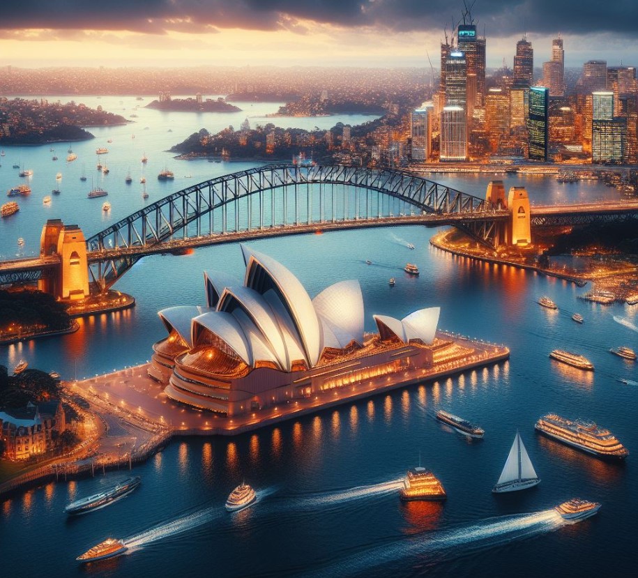 grafika przedstawiająca widok z góry na Sydney
